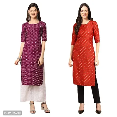 Straight Multicoloured Printed Crepe Kurta Pack Of 2