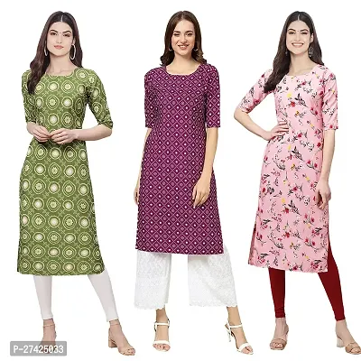 Stylish Multicoloured Crepe Stitched Kurta For Women Pack of 3