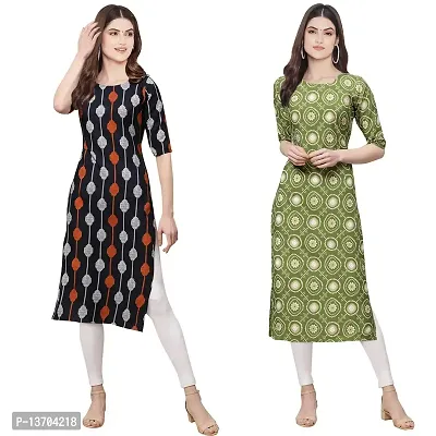 Stylish Crepe Printed Straight Kurta For Women- Pack Of 2