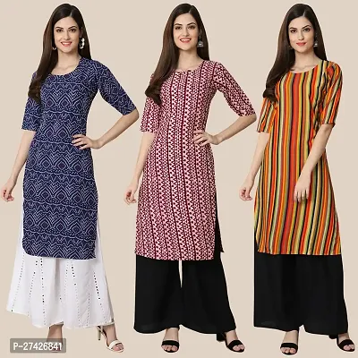 Stylish Multicoloured Crepe Stitched Kurta For Women Pack of 3-thumb0