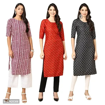 Stylish Multicoloured Crepe Stitched Kurta For Women Pack of 3