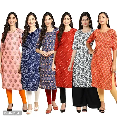 Women Crepe Digital Printed Straight Kurti  Pack of 6-thumb0