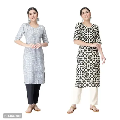 Attarctive Crepe Printed Straight Kurti Combo For Women Pack Of 2