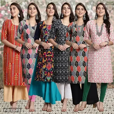 Stylish Multicoloured Crepe Kurta For Women Combo Of 6-thumb0