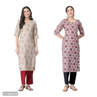 Attarctive Crepe Printed Straight Kurti Combo For Women Pack Of 2