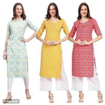 Women Crepe Digital Printed Straight Kurti  Pack of 3