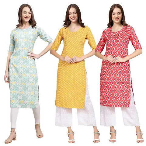 Stylish Crepe Straight Kurta For Women- Pack Of 3