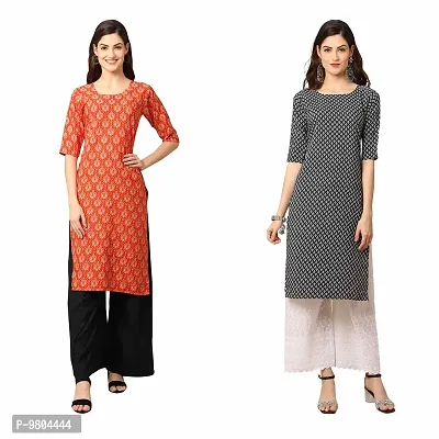 Stylish Digital Printed Woman Crepe Multicolored Kurtis Pack of 2