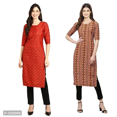 Straight Multicoloured Printed Crepe Kurta Pack Of 2