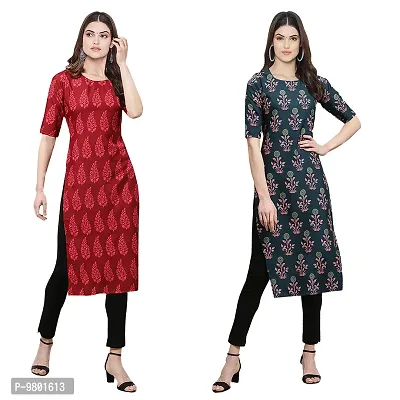 Stylish Digital Printed Woman Crepe Multicolored Kurtis Pack of 2