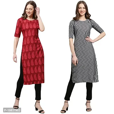 Stylish Crepe Printed Straight Kurta For Women-Pack Of 2-thumb0