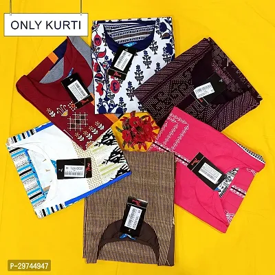 Attractive Multicoloured Printed Crepe Kurta Combo Of 6-thumb0