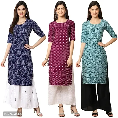 Stylish Multicoloured Crepe Stitched Kurta For Women Pack of 3-thumb0