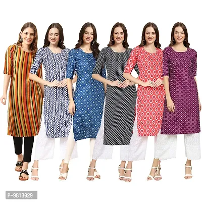 Women Crepe Digital Printed Straight Kurti  Pack of 6-thumb0