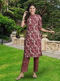 Stylish Maroon Cotton Blend Printed Kurta, Bottom and Dupatta Set For Women-thumb3