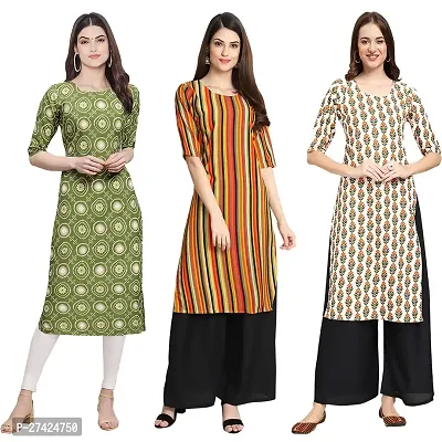 Stylish Multicoloured Crepe Stitched Kurta For Women Pack of 3-thumb0