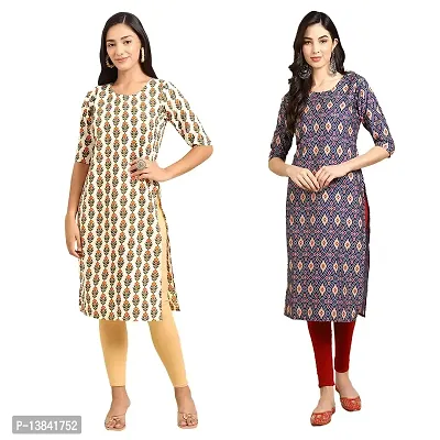 Stylish Straight Multicoloured Printed Crepe Kurta For Women Combo Pack Of 2-thumb0