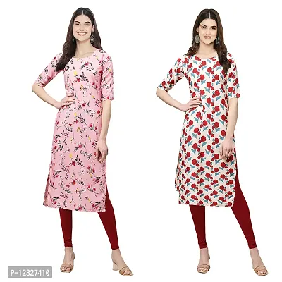 Straight Multicoloured Printed Crepe Kurta Pack Of 2