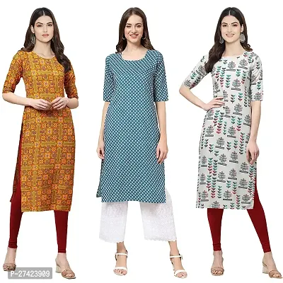 Stylish Multicoloured Crepe Stitched Kurta For Women Pack of 3