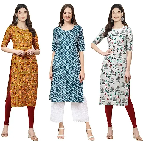 Reliable Crepe Digital Printed Straight Kurta Pack Of 3 Vol 8