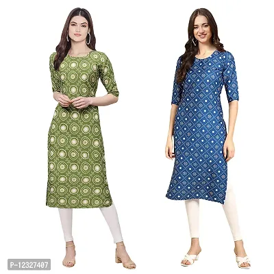 Straight Multicoloured Printed Crepe Kurta Pack Of 2