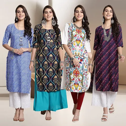 Fancy Multicoloured A-Line Crepe Kurti - Pack of 4