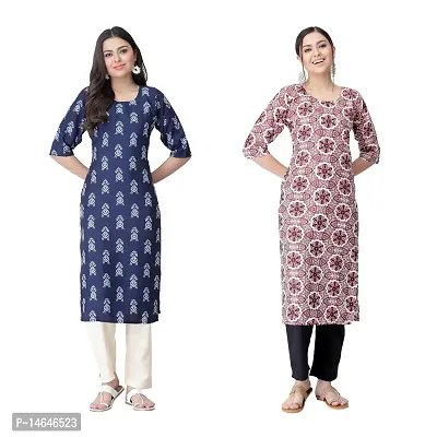 Attarctive Crepe Printed Straight Kurti Combo For Women Pack Of 2-thumb0