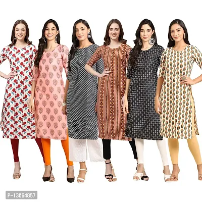 Trendy Crepe Digital Printed Straight Kurta For Women ( Pack Of 6 )-thumb0