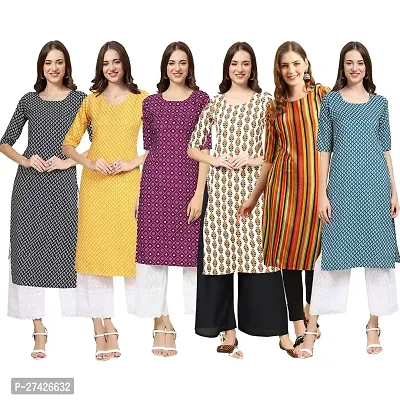 Stylish Multicoloured Crepe Stitched Kurta For Women Pack of 6