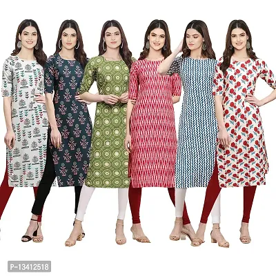 Women Crepe Digital Printed Straight Kurti Pack of 6