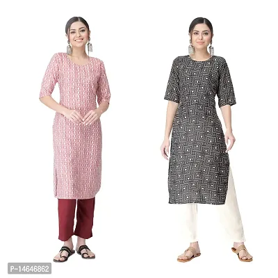 Attarctive Crepe Printed Straight Kurti Combo For Women Pack Of 2