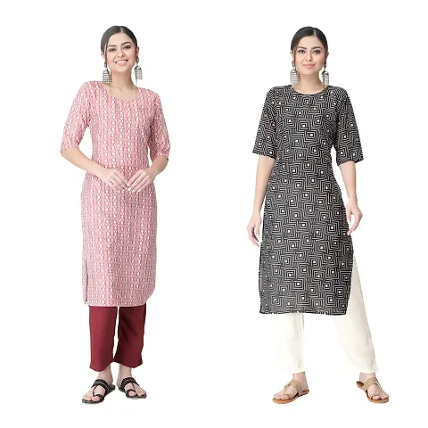 Crepe Printed Straight Kurtis For Women Combo Of 2 Vol 2