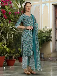 Stylish Cotton Blend Printed Kurta With Pant And Dupatta Set For Women-thumb4