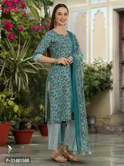 Stylish Cotton Blend Printed Kurta With Pant And Dupatta Set For Women-thumb5