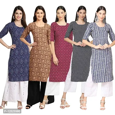 Women Crepe Digital Printed Straight Kurti { Pack of 5 }