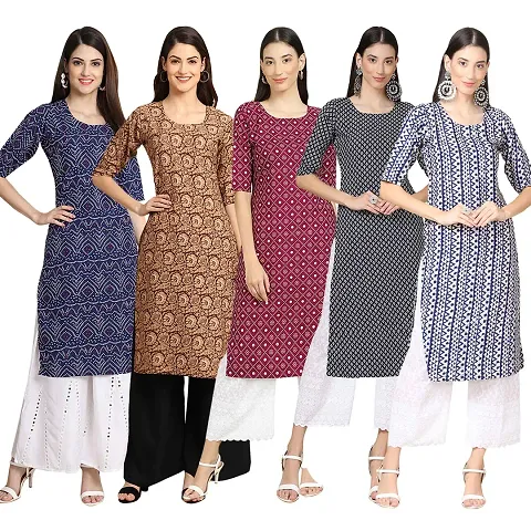 Trendy Crepe Digital Straight Kurta For Women (Pack of 5)