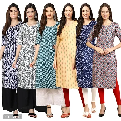 Women Crepe Digital Printed Straight Kurti  Pack of 6-thumb0