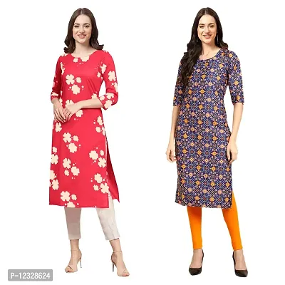 Straight Multicoloured Printed Crepe Kurta Pack Of 2-thumb0