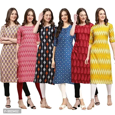 Women Crepe Digital Printed Straight Kurti  Pack of 6-thumb0