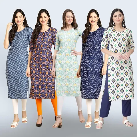 Stylish Crepe Printed Straight Kurtas Combo of 5 Vol 9