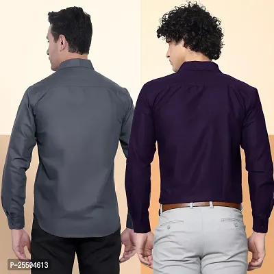 Elegant Cotton Multicoloured Long Sleeves Formal Shirt For Men- Pack Of 2-thumb2