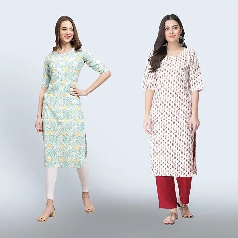 Trendy Crepe Printed Kurtis Combo of 2