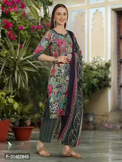 Stylish Cotton Blend Printed Kurta With Pant And Dupatta Set For Women-thumb5