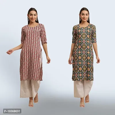 Women Stylish Crepe Ethnic Motif Casual Straight Kurta