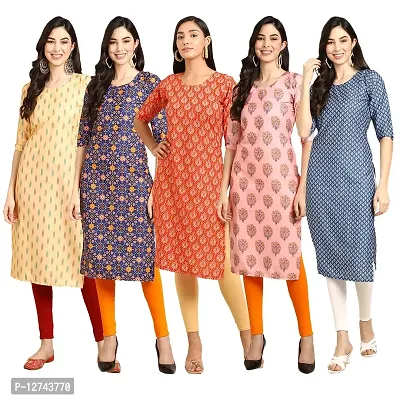 Stylish Crepe Digital Printed Straight Kurti For Women Pack of 5