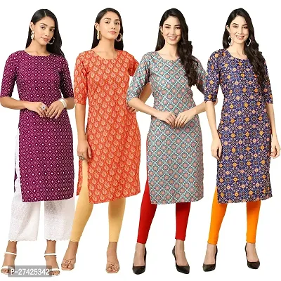 Stylish Multicoloured Crepe Stitched Kurta For Women Pack of 4