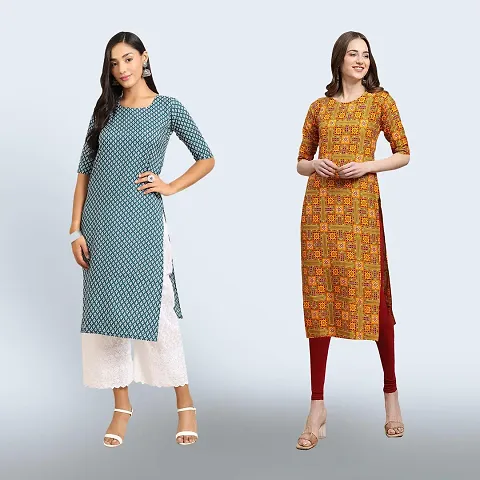 Stylish Crepe Printed Straight Kurta Combo of 2