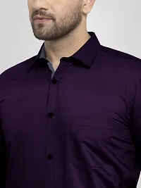 Men Stylish Purple Cotton Solid Long Sleeve Semi Formal Shirt-thumb3