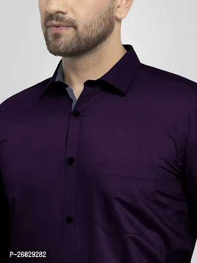 Men Stylish Purple Cotton Solid Long Sleeve Semi Formal Shirt-thumb4