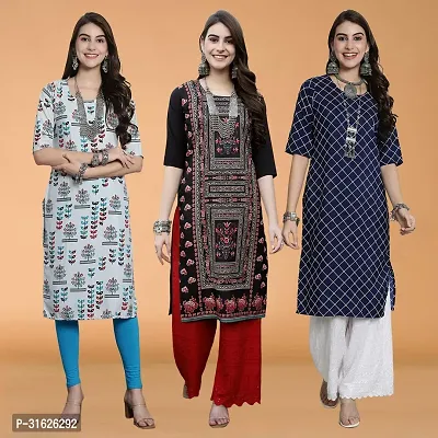 Stylish Multicoloured Crepe Kurta For Women Combo Of 3